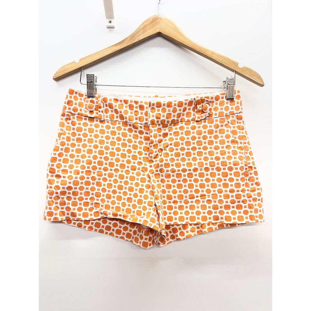 Banana Republic Ryan Fit Orange White Geometric Tile Print Shorts Womens Size 2